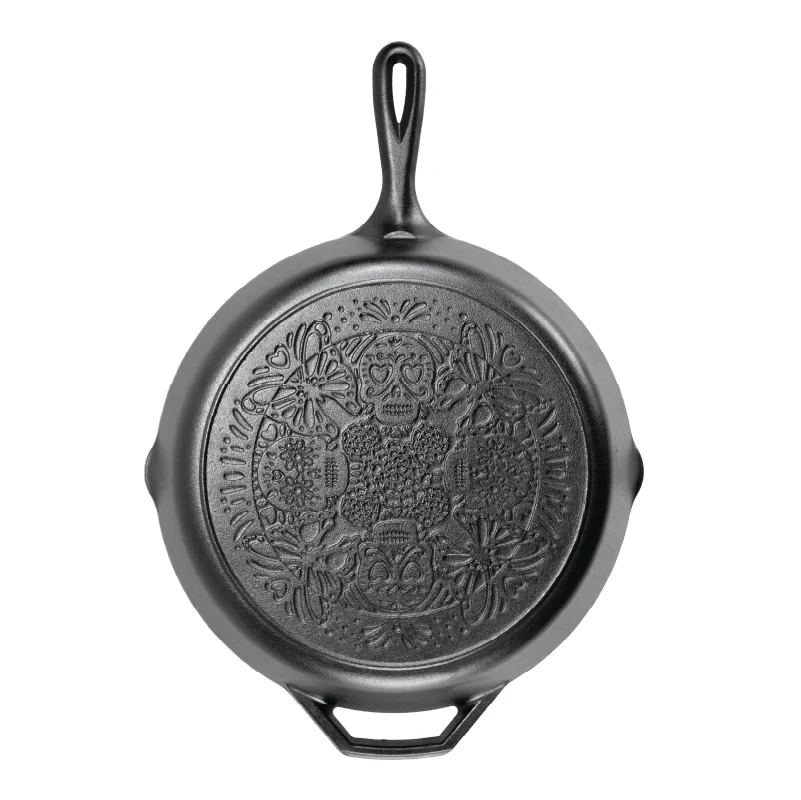 12 Inch Seasoned Cast Iron Butterfly Sugar Skull Skillet - Image 8