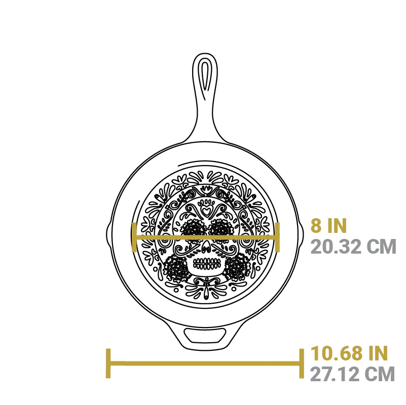 10.25 Inch Seasoned Cast Iron Sugar Skull Skillet - Image 8