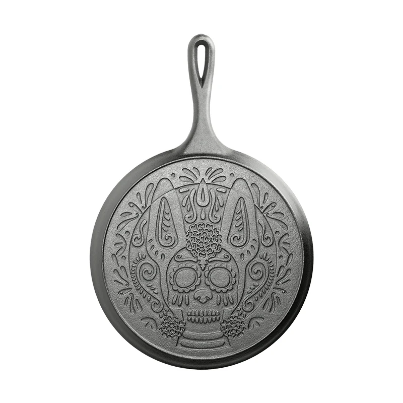 10.5 Inch Seasoned Cast Iron Xolo Sugar Skull Griddle - Image 9
